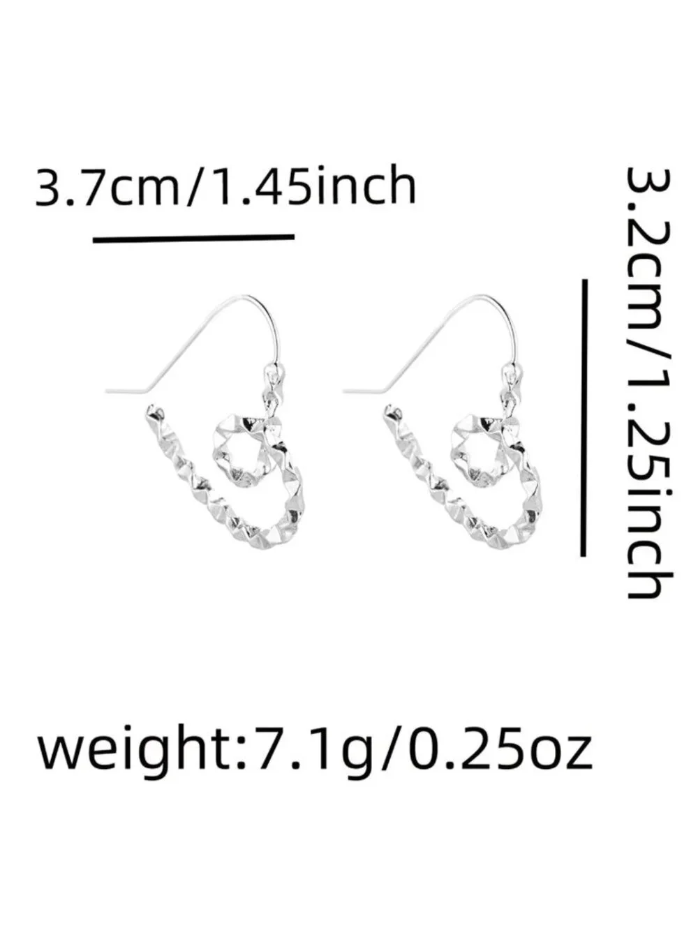 Geometric Spiral Silver Hook Earrings Textured Design